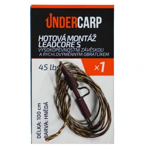 Hotová montáž leadcore s vysokopevnostní závěskou a rychlovýměnným obratlíkem 45 lbs / 100 cm hnědá